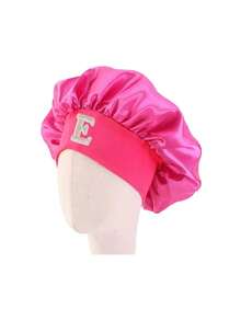 1pc Children's A-Z Letter Pink Elastic Wide-Brim Satin Sleep Cap - Snug Fit, Hair Protection, Super Soft Breathable Design With Anti-Slip Lining - Hot Pink - View 6