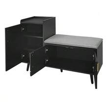 Modern Shoe Bench/Shoe Chest/Bench With Three Storage Doors, Asymmetrical Metal Handles And Multiple Storage Levels - Dimensions: W100/D34/H69 Cm (Old Sku WF318094AAA) - Hitam - View 7