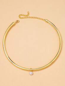 1件椭圆形金属颈链，简约欧美朋克风格配饰 - 金色 - 查看 5