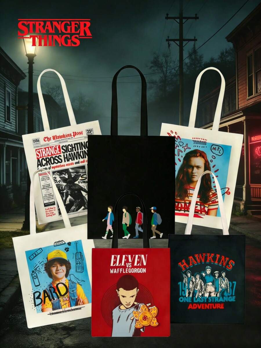 Netflix 1PC Stranger Things Officially Licensed Handbag Retro Style Shoulder Tote Bag Cartoon Character Crossbody Purse Featuring Max Eleven Demogorgon Sturdy Material For Casual Wear And Collection Perfect Gift For Fans - Multicolor - View 1