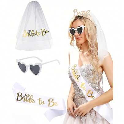 Bộ trang trí cô dâu gồm 1 món: Thắt lưng cô dâu, kính thời trang cô dâu hình trái tim màu trắng, khăn voan cô dâu màu trắng, vương miện cô dâu. Thích hợp cho trang trí tiệc độc thân, đám cưới, tiệc chia tay độc thân, quà tặng cho phù dâu.