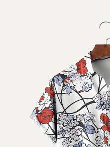 Vivid Red And White Floral Pattern With Intertwining Black Lines Symbolizes Vitality And Modern Elegance 3D Print Casual Short Sleeve Men's Shirt Summer Fashion Top - 白色 - 查看 3