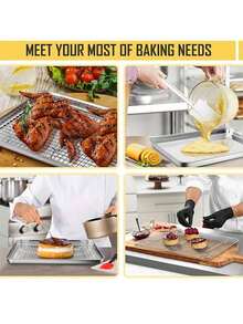 1pc Stainless Steel Baking Tray With Cooling Rack Set, Rust-Resistant Baking Pan, Thickened Rim, Suitable For Cooking And Baking, Eid Al-Fitr & Eid Al-Adha Supplies, Barbecue Tools - 31.5x24.5x2.5cm - View 4