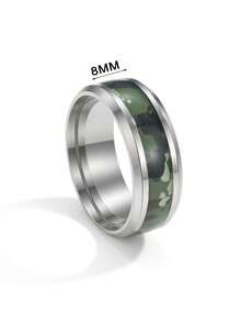 1 chiếc nhẫn thép không gỉ góc cạnh thời trang họa tiết rằn ri dành cho nam giới - nhẫn ngụy trang - Xem 2