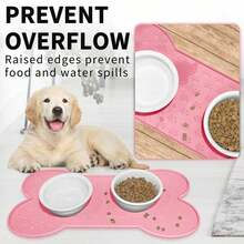 1PC Bone Shape Non-Slip Silicone Pet Placemat, Raised Edge Pet Feeding Tray For Food And Water, Anti-Spill Feed Mat For Small Medium Dogs And Cats, Easy Clean Purable Bowl Mat - Màu be-l - Xem 4