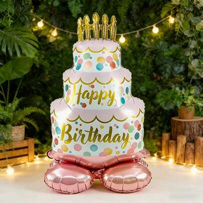 1 Set Globos con temática de pastel de cumpleaños soñador, incluye globos con forma de pastel de 3 niveles, adecuado como regalo de cumpleaños para hijo/hija, decoración de globos con temática de pastel de cumpleaños, decoración de ambiente para inauguración de panadería, utilería para photobooth, celebración de adultos, fiesta de cumpleaños familiar, decoración de mesa de postres, decoración de fiesta de cumpleaños en restaurante