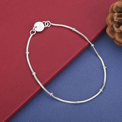 Encantadora pulsera de cadena delicada con cuentas plateada en plata esterlina 925, accesorio de fiesta elegante para mujeres, joyería de boda