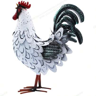 Vibrant Acrylic Rooster Statue, Garden And Yard Art Outdoor Sculpture, Suitable For Valentine's Day And Christmas Gifts, Delicate Feather Design, Floor-Standing, No Electricity Required