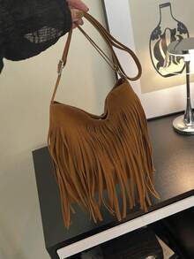 1pc Autumn/Winter Retro Bohemian Style Tassel Square Handbag, Casual Minimalist, Can Be Worn As Shoulder Or Crossbody Bag, Versatile Style Suitable For Leisure, Travel And Party - Tassel Crossbody Bag 4 - View 3