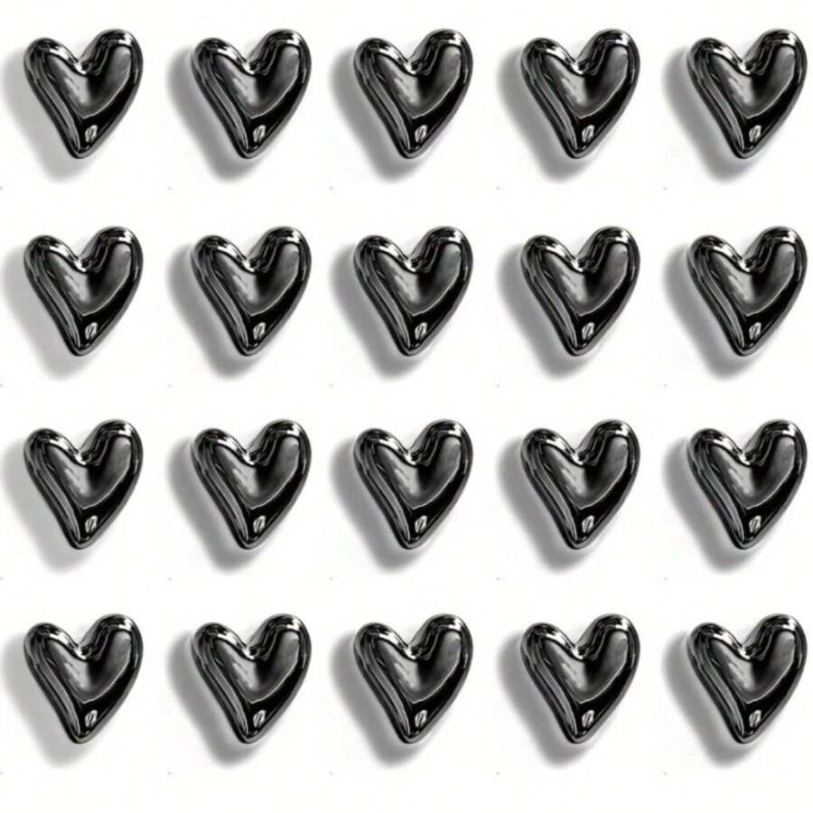5pcs/10pcs/15pcs Black Heart-Shaped Refrigerator Magnets, Elegant Minimalist Decorative Magnets Suitable For Refrigerator, Whiteboard, Office, Kitchen, Washing Machine And Any Iron Surface, Refrigerator And Modern Home Decor - Black - View 1