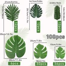 21 片棕榈叶和藤条 - 7 种各式绿色人造热带棕榈叶和茎，适用于丛林主题婚礼、生日派对、宴会桌装饰 - 綠色 - 查看 9