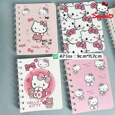 SANRIO 4 piezas Cuadernos espirales rosas lindos tamaño A5/A7, blocs de notas con dibujos animados, diarios, libros de contabilidad, útiles escolares y de oficina, regalo de regreso a clases