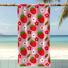 1 Stück Erdbeere & Weiße Blumen Strandtuch, extra großes Mikrofaser Strandtuch, super saugfähig, geeignet für Reisen, Schwimmbad, Tauchen, Surfen, Yoga, Camping, in verschiedenen Größen erhältlich, Strandaccessoires - Erdbeere - Übersicht 5
