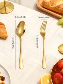 Elegant Gold Flatware Set 12 Piece Stainless Steel Fork And Spoon Set Durable Rust Resistant Smooth Edge Comfortable Grip Premium Silverware Cutlery Set Modern Tableware For Home Kitchen Daily Dining Dinner Party Wedding Restaurant Use Stylish Gold - View 5