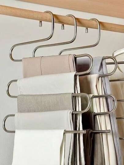 1PC 5-Layer Pants Hanger Organizer, Space-Saving Wardrobe Storage For Jeans, Multifunctional S-Shape Anti-Slip Pants Rack, Household Closet Organizer For Trousers, Pants Hanger & Clips.
