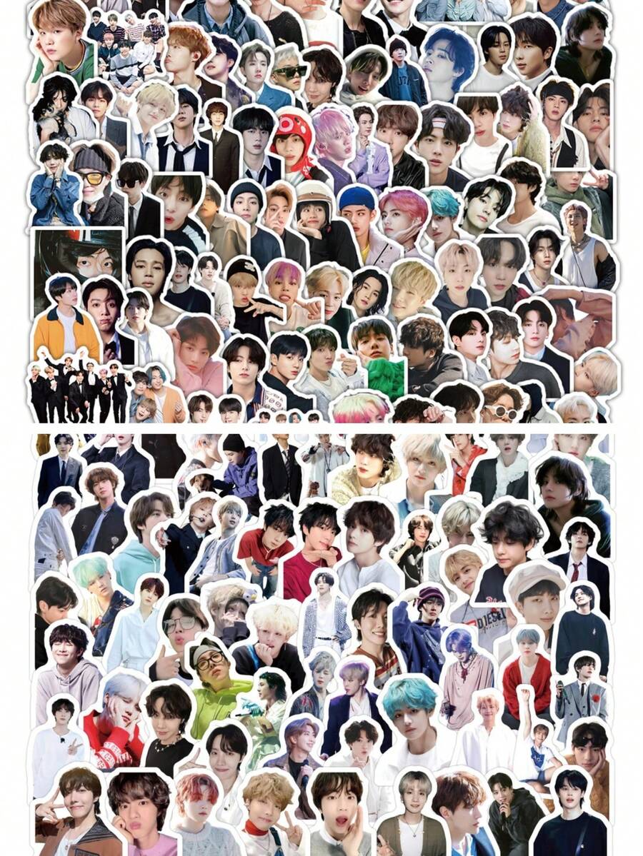105张B-T/S贴纸，Kpop粉丝周边，卡通贴纸，笔记本电脑/手机/行李箱/杯子贴纸，DIY剪贴簿贴纸，装饰品，生日礼物 - 彩色 - 查看 1