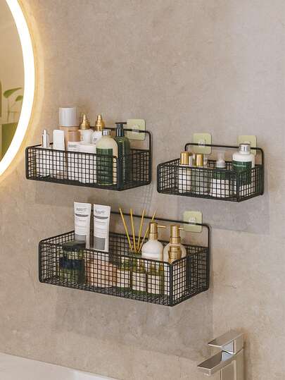 铁艺置物架，浴室收纳架，免钻孔壁挂式转角架，浴室化妆品及洗漱用品收纳架，厨房调料瓶架，适用于浴室、卫生间、厨房、办公室、宿舍、卧室