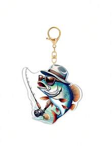 2D平面壓克力釣魚吊飾，時尚銀鏡面與帽子設計 - 生動3D風格，適用於汽車、背包、鑰匙圈 | 耐用塑料材質，戶外與釣魚愛好者的完美配件，汽車掛飾裝飾，趣味點綴，2D平面版，釣魚愛好者的最佳禮物 - 彩色 - 查看 11
