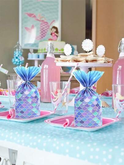 50 túi quà hình đuôi nàng tiên cá màu xanh dương và tím ombre, thích hợp cho tiệc chủ đề đại dương, sinh nhật, quà lưu niệm kỳ nghỉ biển.