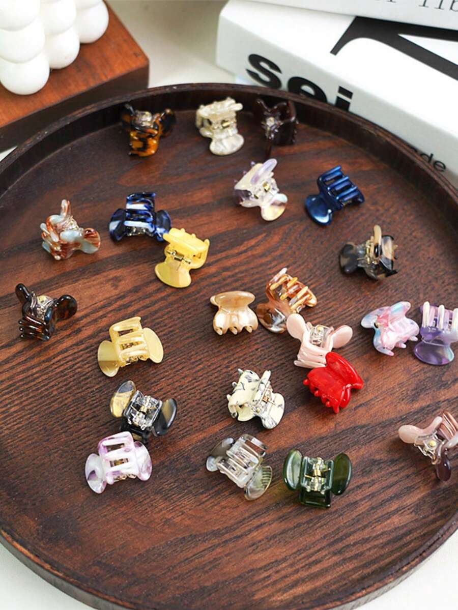 2pcs Mini Acetate Hair Clips With Marble And Leopard Print Pattern, Fashionable Minimalist Cute Hair Accessories Barrettes For Women, Suitable For Autumn And Summer Vacation Outfits Summer Beach Claw Clips Vacay Hair Claws - Multicolor - View 1