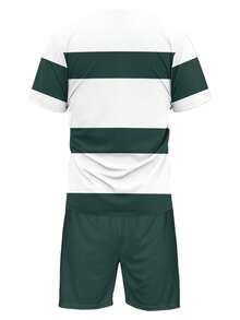 Ensemble décontracté à rayures pour hommes, Top à col rond minimaliste et confortable assorti à des shorts de couleur unie. Ensemble de 2 pièces à la mode de vêtements de sport convenant pour le port quotidien à l'extérieur et à la maison - Multicolore - Voir 3