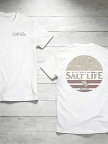 The "Salt Life" T-Shirt, Featuring A Print Of Near-Shore Fish, Is Ideal For Ocean Lovers And Beach Adventurers. Print Y2K Crew Neck T Shirt For Women, Holiday, Vacation, Spring, Festival,Graphic Tees,Vintage T Shirts,Free Shipping,100% Cotton - 白色 - 查看 7