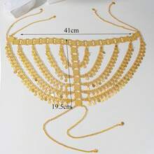 1件库尔德土耳其新娘首饰镀金流苏头饰，中东阿拉伯女性奢华头链，婚礼节日配饰 - 金色 - 查看 10