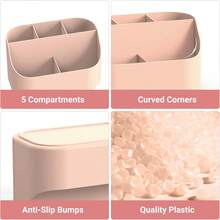 Countertop Toothbrush Holders For Bathrooms, Plastic Toothpaste And Electric Tooth Brush Holder Storage Caddy Stand For Shower, 5 Slots Cute Kids Bathroom Counter Organizer For Vanity, White - 粉色 - 查看 4