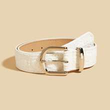 1pc Camellia Casual Punk Retro Party Cute Sexy Street Elegant PU Leather Lace Buckle Belt, Versatile For All Seasons - White - View 5