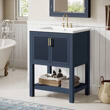 Tribesigns 24" Bathroom Vanity Set With Ceramic Sink,Freestanding Bathroom Storage Cabinet  For Small Space, Waterproof Bathroom Accessories With 2 Doors & 1 Open Shelf,Painted Surface,Navy Blue - 海軍藍 - 查看 4