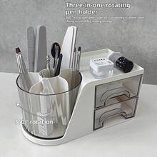 Hộp đựng bút xoay dung lượng lớn: Hộp đựng văn phòng phẩm để bàn bằng nhựa ABS với khả năng xoay 360 độ đa chức năng. - Trắng - Xem 4