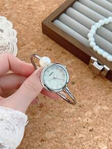 1 件优雅桶形女士石英表，黑色不锈钢表带 - 銀色 - 查看 2