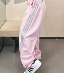 Quần thể thao adidas Dance INTERLOCK BANANA PANT ba sọc, kiểu dáng rộng rãi, chất liệu thể thao, kiểu quần chuối, quần ống xoắn, quần thường ngày dành cho nữ. - hồng - Xem 7