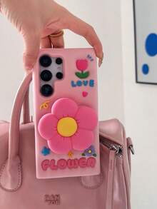 Heart S25/S23/S24 Phone Case, Pink Floral Design With Expandable Stand, Silicone Case Compatible With Samsung A16, A25, A36, S24 Ultra, S23, S22, S24 Plus - Pink - View 2