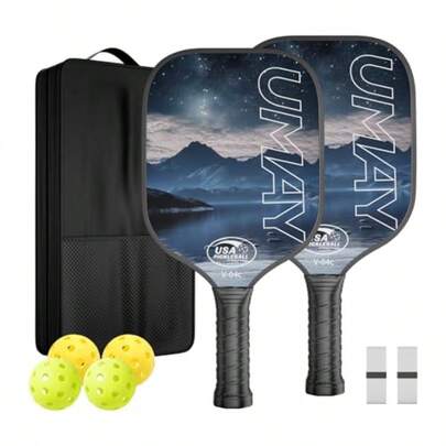 Pickleball Paddles Set Of 2 USAPA Approved Fiberglass Surface Pickleball Paddle For Soft Feel Control Lightweight Power Rackets Set With 4 Indoor Outdoor Balls 2 Overgrips And A Carrying Case