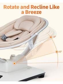 Columpio eléctrico para bebés y niños pequeños: 5 movimientos relajantes y velocidades ajustables, reclinación ajustable, arnés de 5 puntos, control remoto, nanas y balancín portátil para recién nacid - Caqui - Ver 3