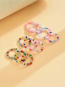 10 piezas/20 piezas/25 piezas/30 piezas/Set Anillos de mujer estilo bohemio con cuentas de colores para uso diario y vacaciones (Color de las cuentas aleatorio) - Multicolor - Ver 6