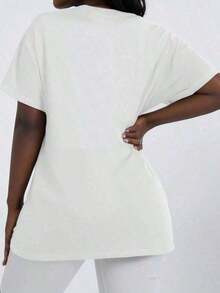 Women's Oversize Round Neck Short Sleeve Spring Summer Tee, Unisex Loose Fit Vintage Street Style Cotton Printed Top For Couples, 100% Cotton - 白色 - 查看 2