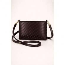 Women's Small Crossbody Zipper Bag With Modern Chain - Coffee - View 1
