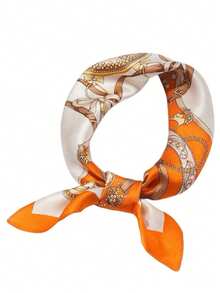 1条链条印花领巾，优雅围巾，时尚设计，可作围巾/头巾/发带，适合提升整体时尚造型，适合海滩、度假等场合。 - 橘色 - 查看 9