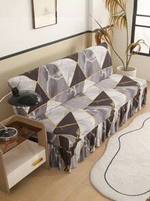 1件几何图案裙式沙发床罩（无扶手），聚酯纤维材质，四季皆宜，简约现代 - 灰色 - 查看 6