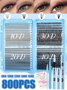 800PcsDCurl Segmented Lash Clusters,10D-150D Mixed Volume,8-18mm Lengths.Natural Fluffy Thick Lashes,Beginner-Friendly & Long-Lasting Comfortable Wear.Full Kit With Glue, Setting Solution,Tweezers & Brush,Perfect For Parties,Gatherings And Travel - Multicolor - View 16