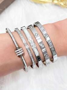 Men's Retro New Stainless Steel Rings, Multi-Style Design (Roman Numerals, Four-Leaf Clover, Rhinestone Etc.), Everyday Commute Luxury Accessory, Stackable, Hypoallergenic, Niche Design, Holiday Gift - Silver - View 2