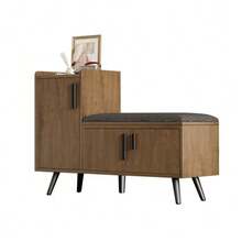 Modern Shoe Bench/Shoe Chest/Bench With Three Storage Doors, Asymmetrical Metal Handles And Multiple Storage Levels - Dimensions: W100/D34/H69 Cm - Lạc đà - Xem 5