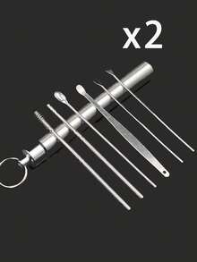 Stainless Steel Spiral Ear Wax Removal Spoon Set, Portable Ear Cleaner Tool With Keychain,School,Back To School,Travel,Travel Essentials,Home Essentials,Ear Cleaner - Multicolor - View 10