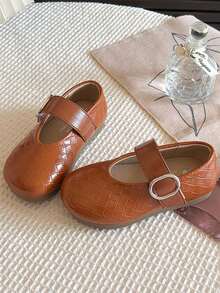 1 Pair Girls Woven Mary Jane Shoes, 2025 Spring/Autumn New Kids Soft Bottom Leather Shoes, Korean Style Versatile Toddler Princess Shoes - Brown - View 5