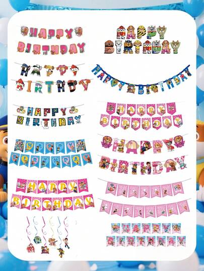 Paw Patrol 6/14/15pcs Dog Team Cartoon Party Flags Hanging Decor, Halloween Christmas Birthday Party Decorations, Pendant Ornaments, Best Holiday Gift For Friends, Party Atmosphere Decor, Perfect Party Decoration, Home Decor, Christmas Gift, Valentine's Day, Ideal Friend Birthday Celebration Gift, Women Souvenir, Cute Aesthetics, Valentine's Day, Gift, Decor, Home Decor, Valentine's Day Gift