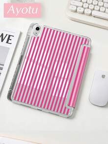 Ayotu 玫瑰红竖条纹图案保护套，Y型支架翻盖设计，兼容iPad A16、iPad Pro 13/12.9/11、iPad Air 11/13、iPad mini、iPad Air 11英寸、Kindle（第11代，2024年发布）、Kindle Paperwhite（第12代，2024年发布），个性化礼物，情人节礼物 - 彩色 - 查看 1
