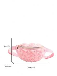 新款小众蕾丝花朵单肩包，时尚斜挎包，别致玫瑰花迷你双肩包，女孩必备 - 粉色 - 查看 3