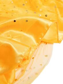 Bộ 6 món gồm váy công chúa màu vàng không tay, voan mỏng đính sequin, tóc giả, vương miện, đũa phép, găng tay, thích hợp cho bé gái dự tiệc, Giáng sinh, lễ hội. - Màu vàng - Xem 8